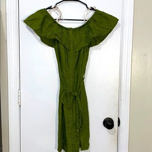 Guess Olive Linen Off-shoulder Mini dress - Size M